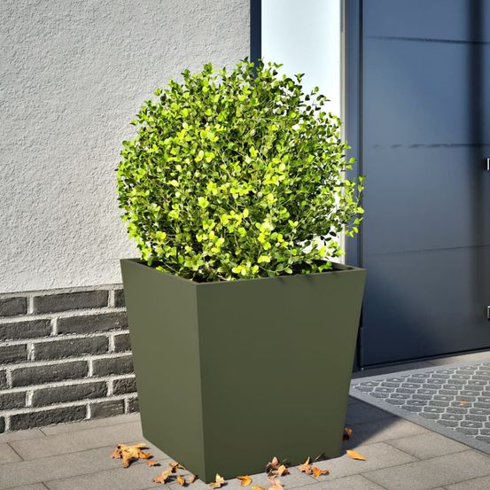 Jardinière carrée 50cm acier pour plantes extérieur vert olive