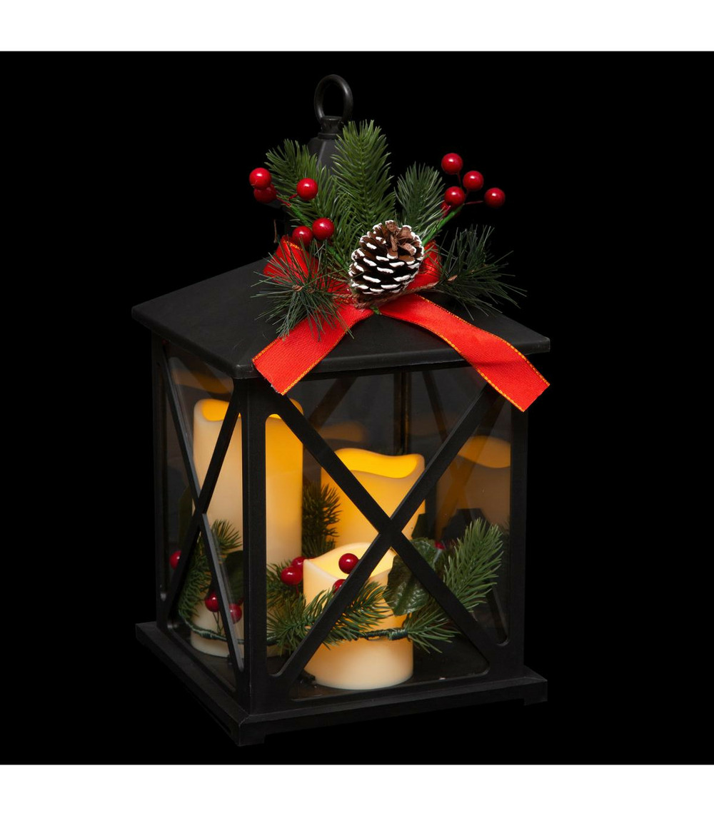 Déco lanterne lumineuse avec 3 bougies led effet flamme vacillante