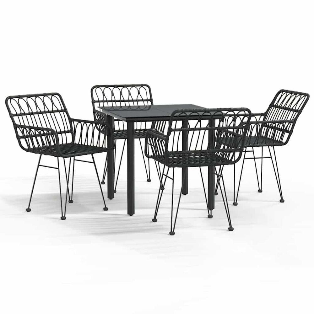 Ensemble à manger de jardin 5 pcs noir résine tressée