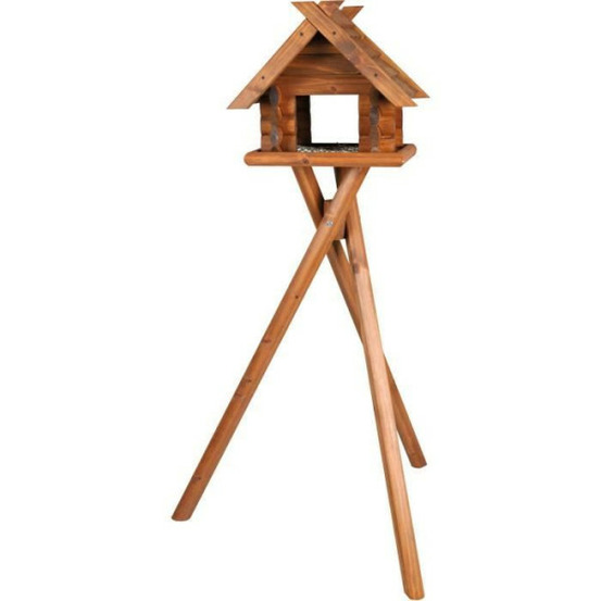 Mangeoire bloc oiseaux avec pied natura en pin - 47 x 40 x 36 cm / 1,40 m - brun - pour oiseaux