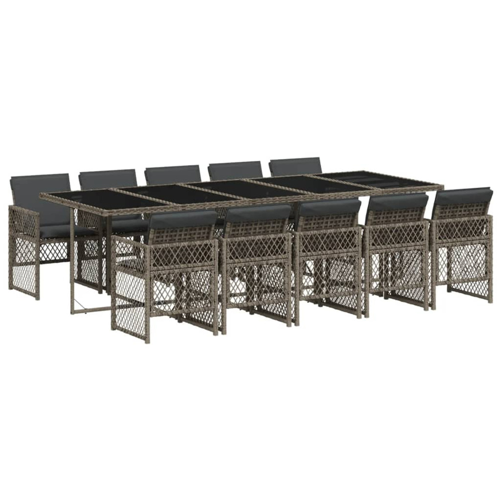 Ensemble à manger de jardin 11pcs avec coussins gris poly rotin