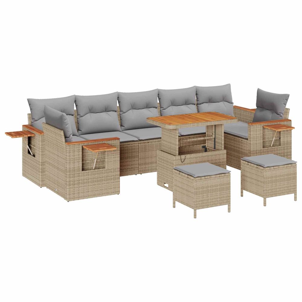 Ensemble de canapé de jardin 10 pc beige polyrotin