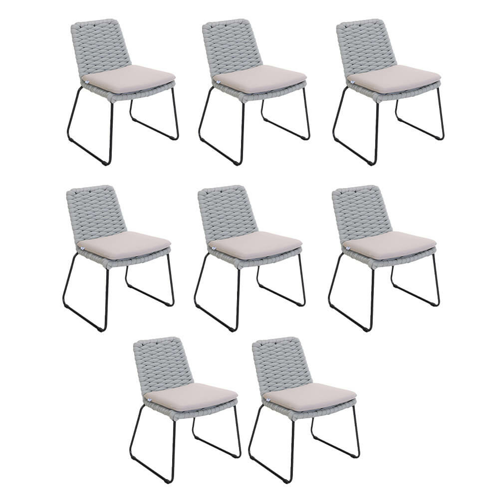 Home deluxe chaise de jardin en osier tressé balero gris clair - lot de 8 | mobilier de jardin chaise de terrasse