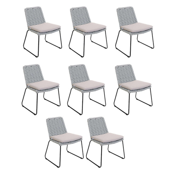 Home deluxe chaise de jardin en osier tressé balero gris clair - lot de 8 | mobilier de jardin chaise de terrasse