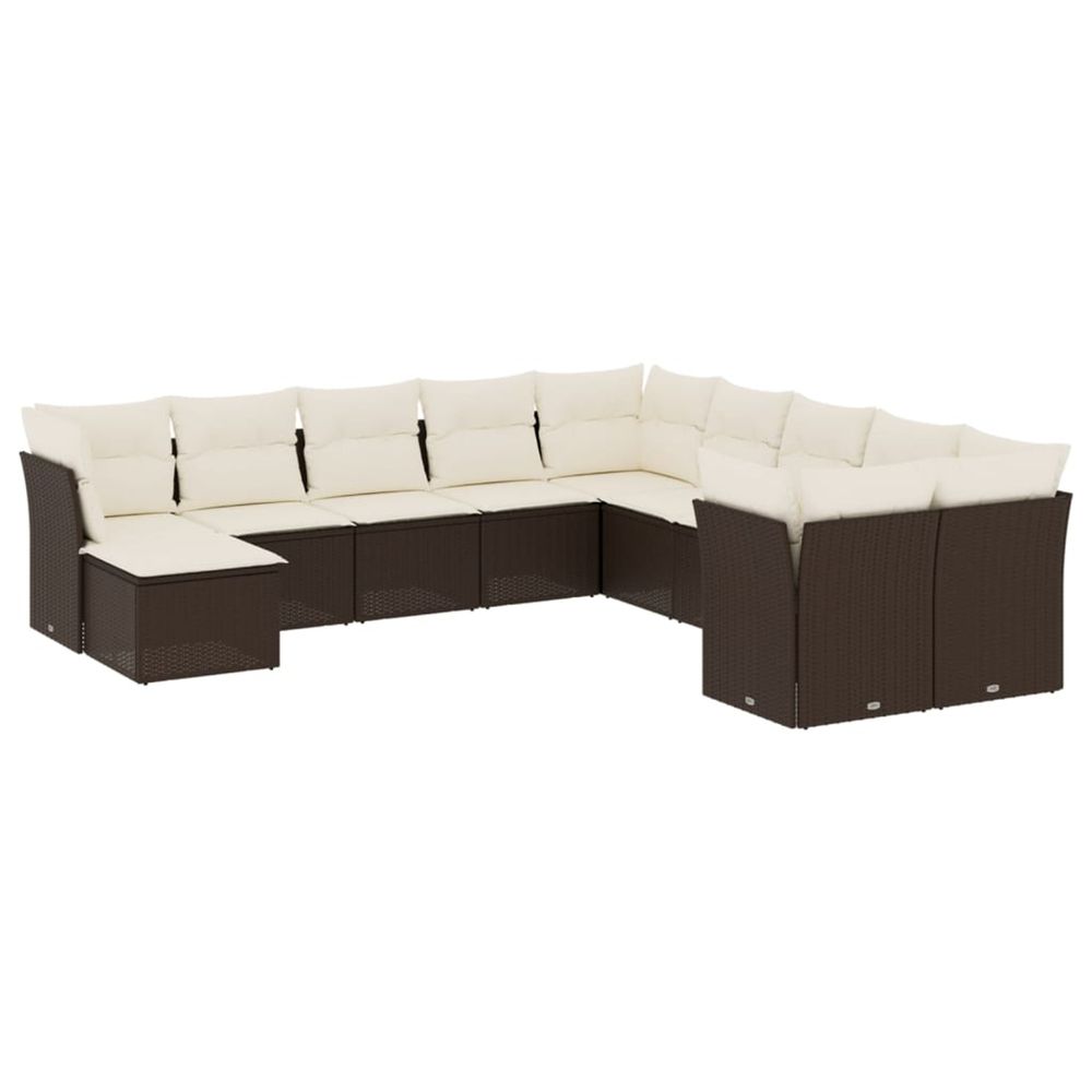 Salon de jardin et coussins 11 pcs marron résine tressée