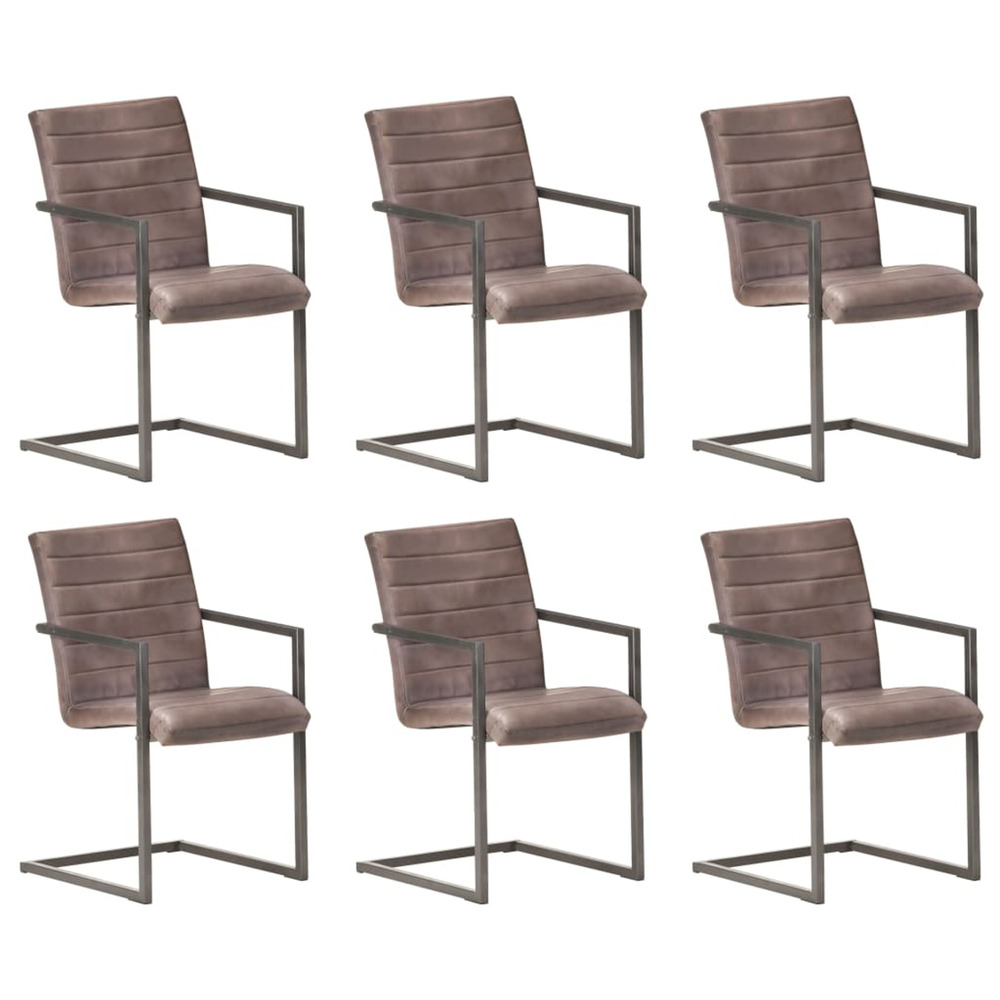 Chaises à manger cantilever lot de 6 marron cuir véritable