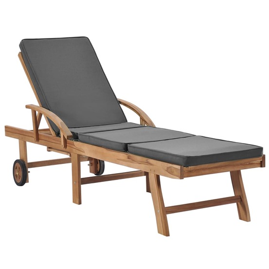 Chaises longues et coussins 2pcs bois de teck solide gris foncé