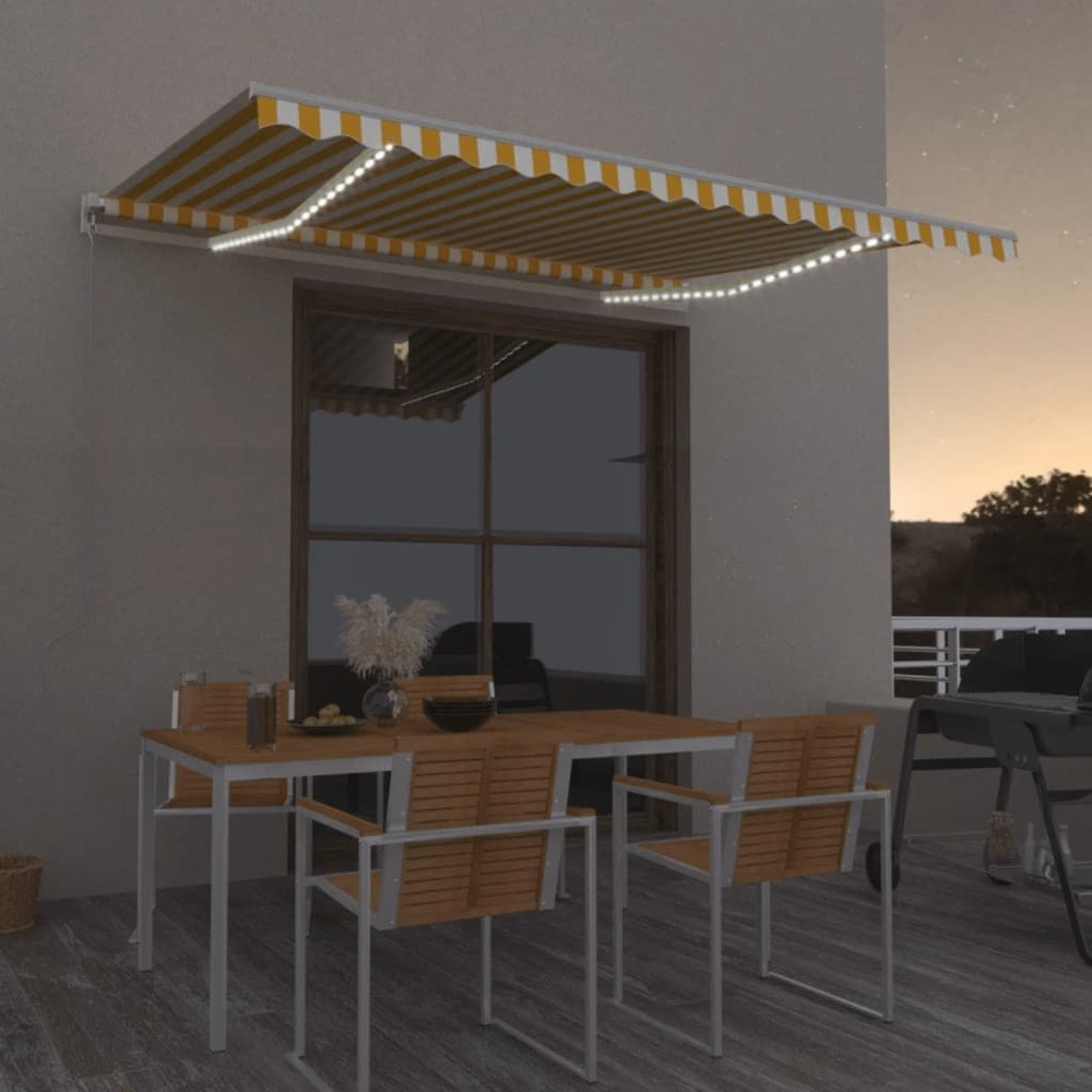 Auvent manuel rétractable avec led 450x350 cm jaune et blanc