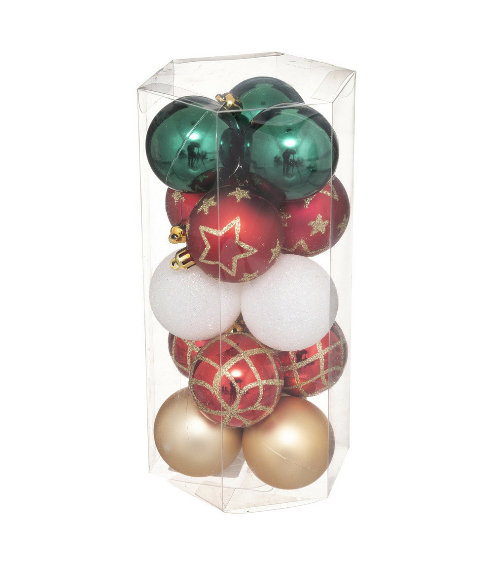 Déco de sapin lot de 15 boules de noël d 5 cm - vert rouge et or