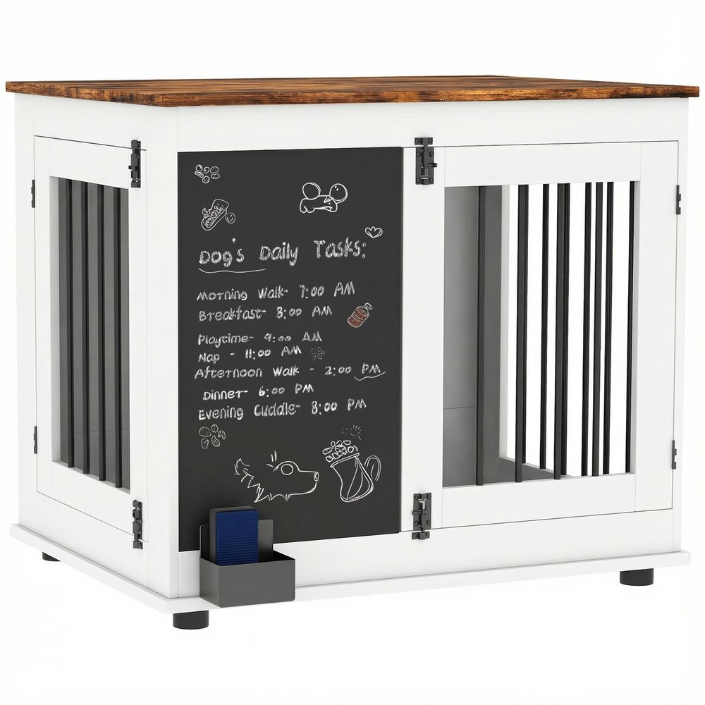 Cage pour chien acier bois intérieur moyen table d'appoint 80x60x70cm blanc