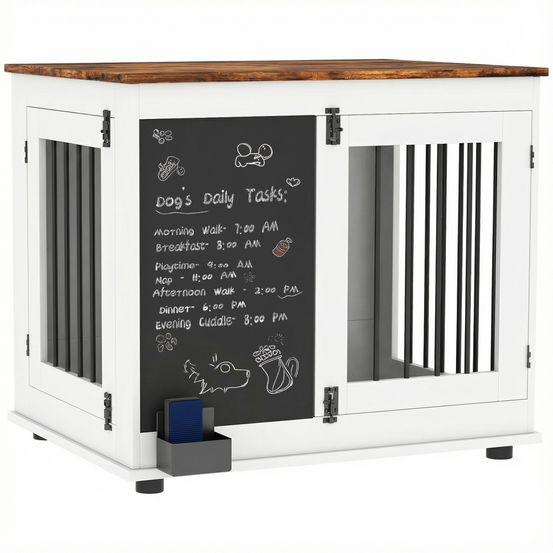 Cage pour chien acier bois intérieur moyen table d'appoint 80x60x70cm blanc