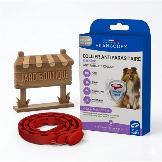 Collier antiparasitaire icaridine rouge 50 cm pour chien (10-30 kg)