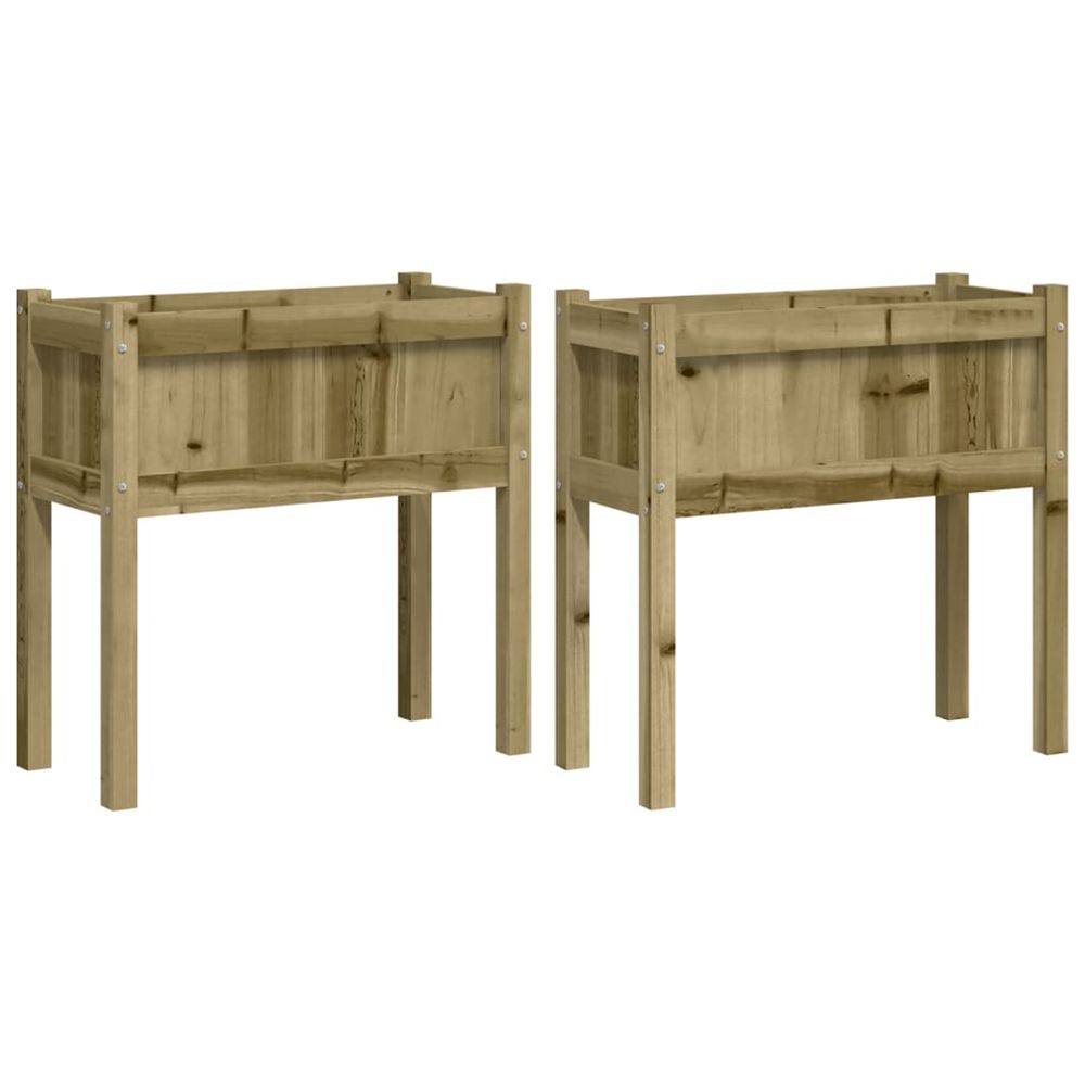 Jardinière d'extérieurs 2 pcs avec pieds bois de pin imprégné
