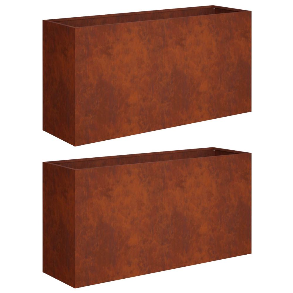 Cache-pot de jardin 2 pc rouillé 100 x 30 x 40 cm acier patiné