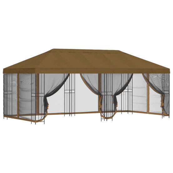 Gazebo avec murs latéraux 6 x 3 m taupe polyester et acier
