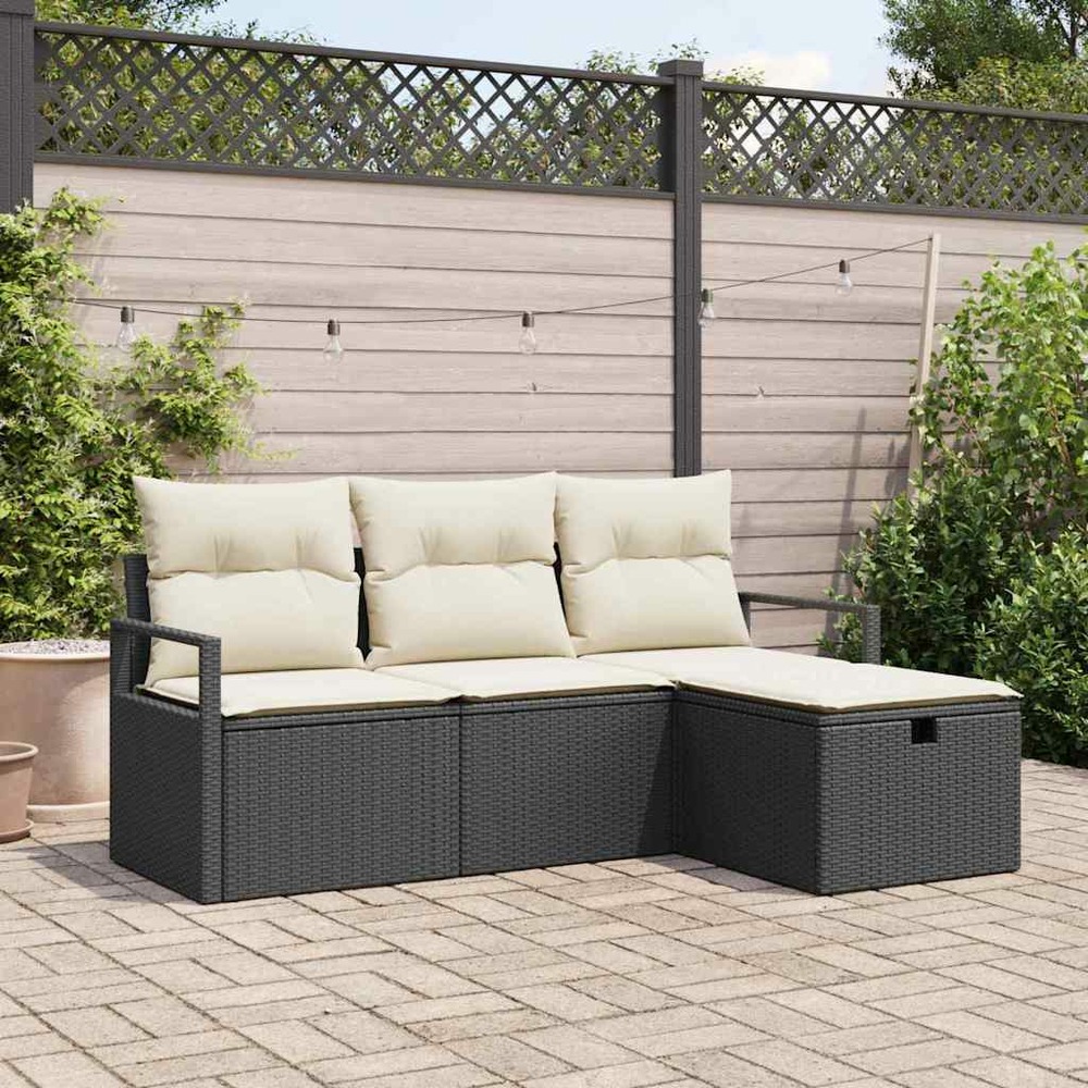 Ensemble de canapé de jardin avec coussin 4 pcs noir poly rotin