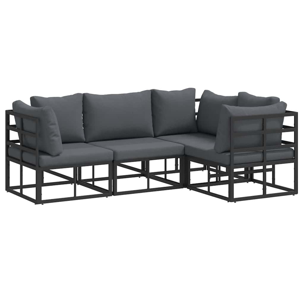 Ensemble de canapé de jardin avec coussin 4 pcs noir aluminium