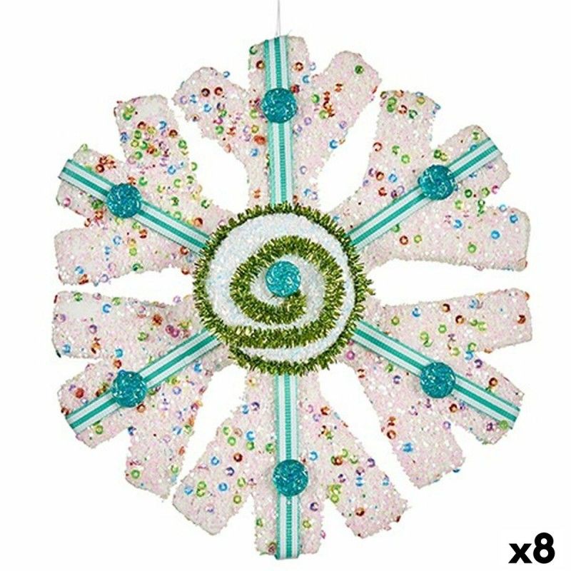 Décorations de noël flocons de neige pendentif blanc vert 17 x 6 x 17 cm (8 unités)