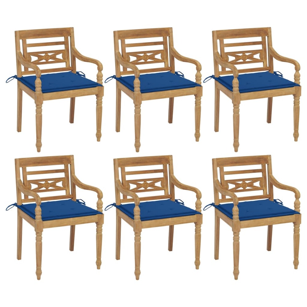 Chaises batavia avec coussins 6 pcs bois de teck solide