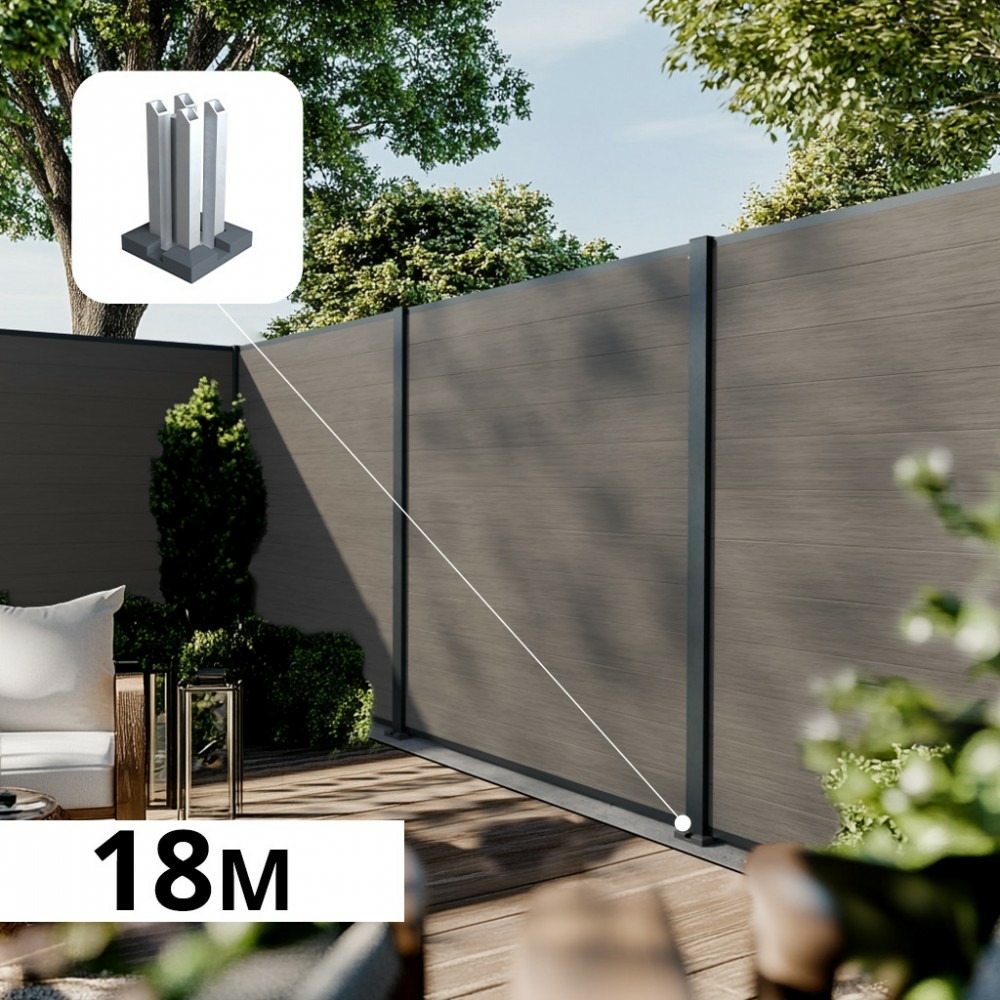 Kit clôture composite poteau sur platines - cruz argent h-1,8m