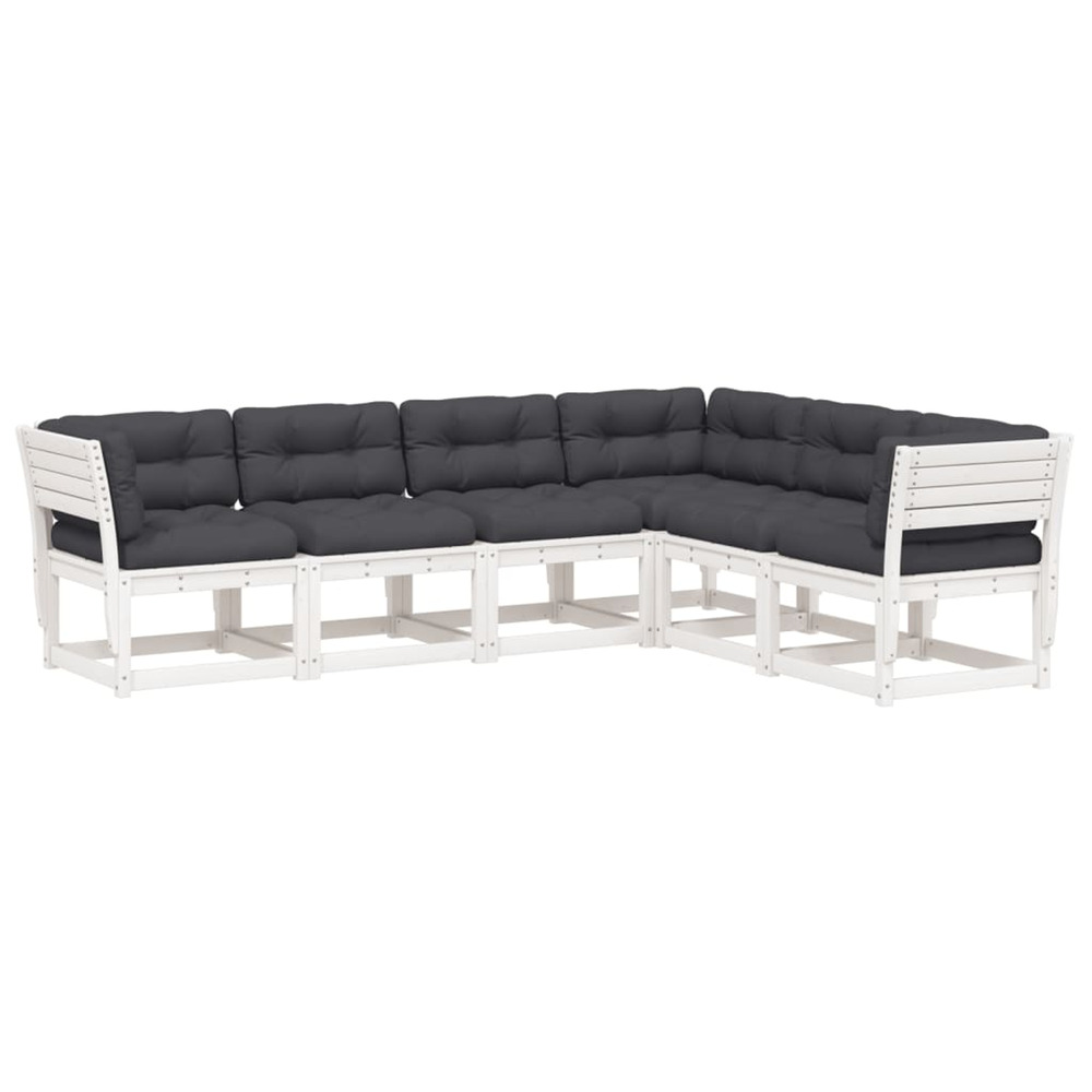 Salon de jardin 6 pcs avec coussins blanc bois massif de pin