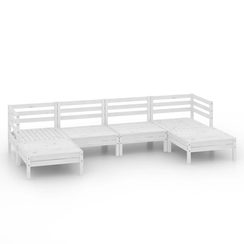 Salon de jardin 6 pcs blanc bois de pin massif