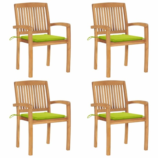 Chaises de jardin empilables avec coussins lot de 4 teck solide