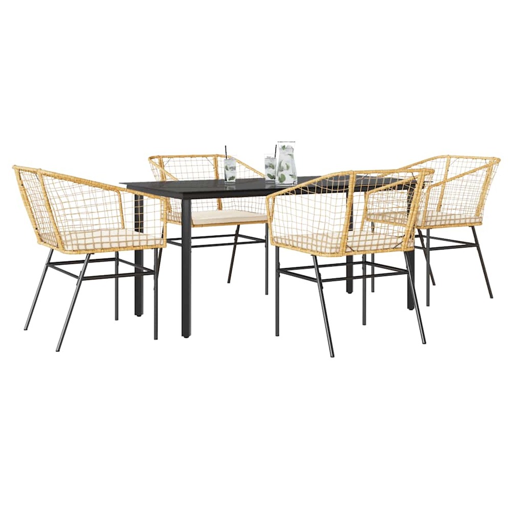 Ensemble à manger jardin coussins 5pcs marron poly rotin verre