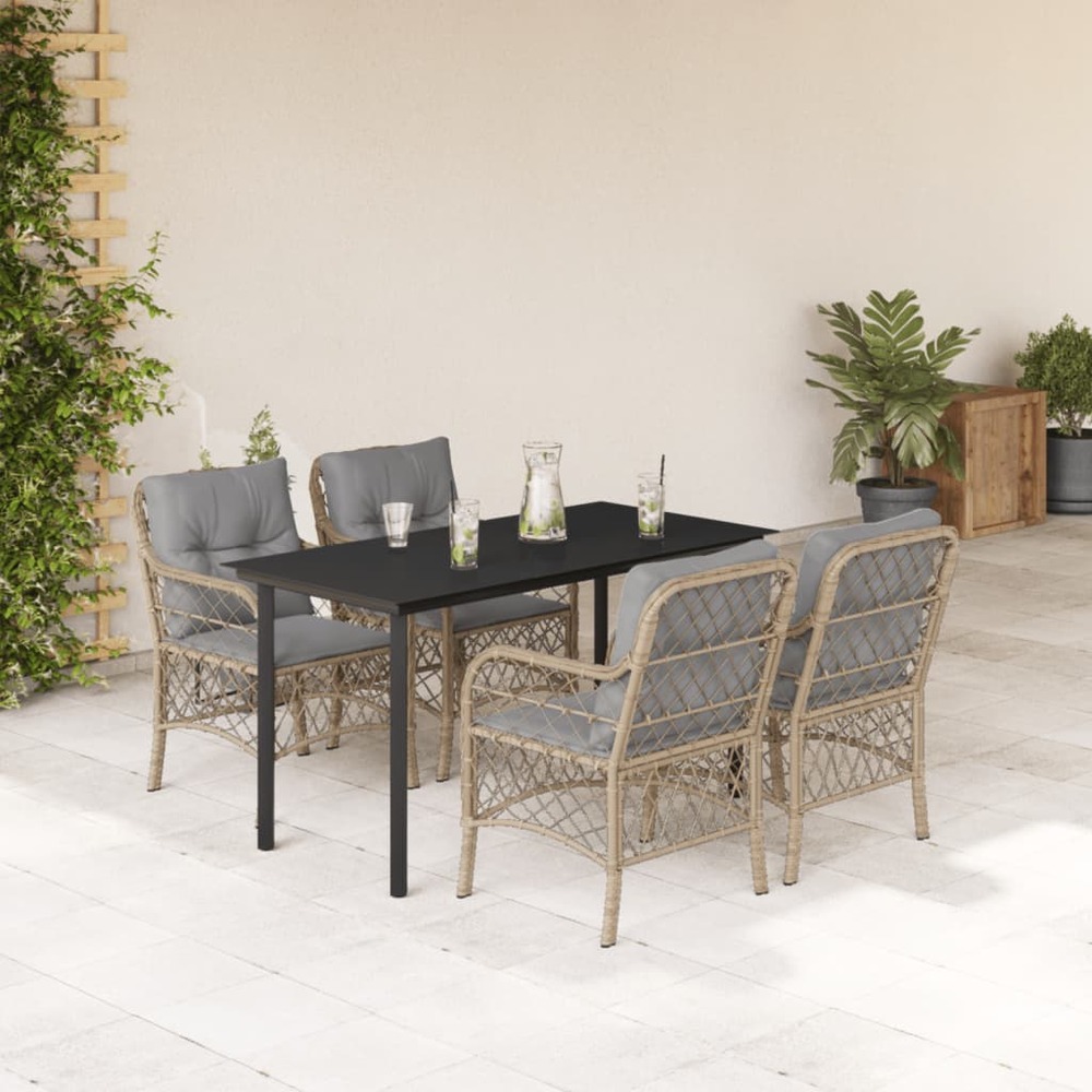 Ensemble à manger de jardin coussins 5 pcs mélange beige rotin