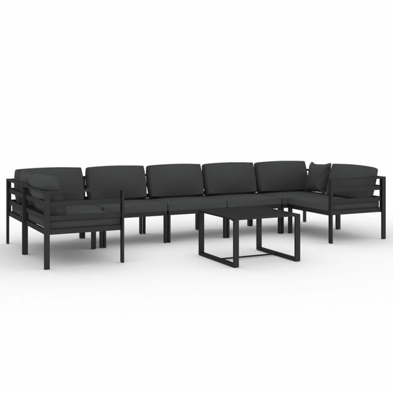 Salon de jardin 8 pcs avec coussins aluminium anthracite