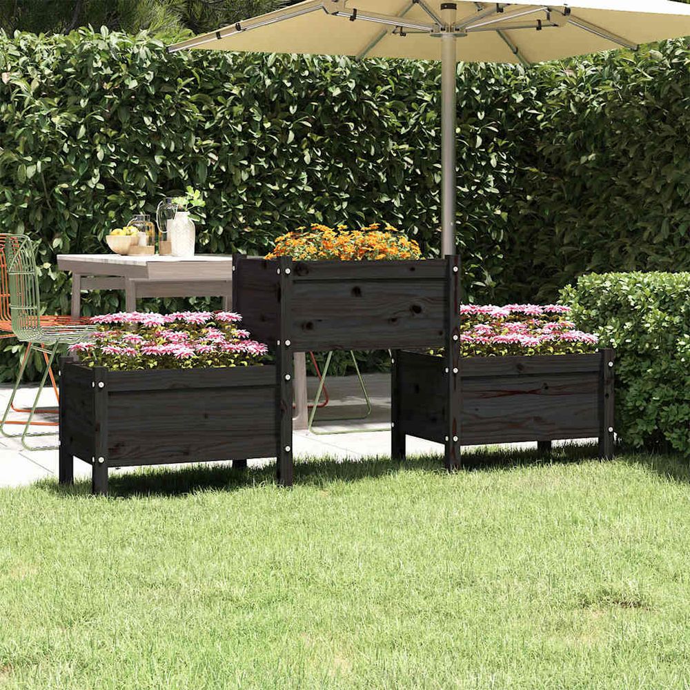 Jardinière surélevée 3 bacs en bois de pin massif pour jardin et balcon 178.5 cm noir
