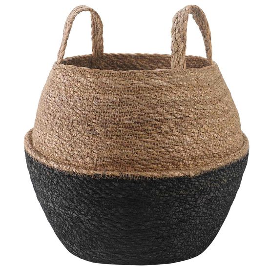 Cache-pot avec poignées herbe de mer salon patio ambiance zen ø32cm noir
