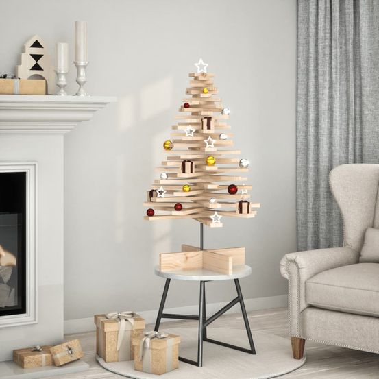 Grand sapin de noël bois de pin massif rotatif décoration 100 cm brun