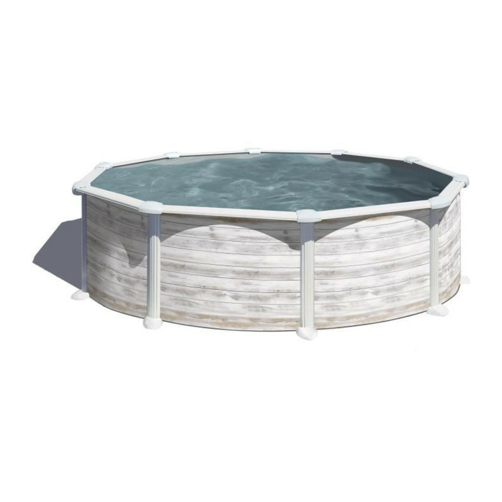 Gre - piscine ronde acier ø3,70m x h: 1,32m - imitation bois nordique filtration a sable