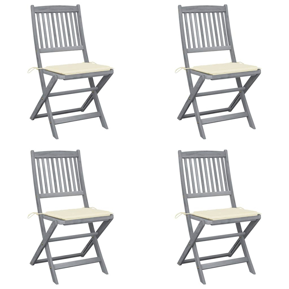 Chaises pliables d'extérieur lot de 4 et coussins bois d'acacia