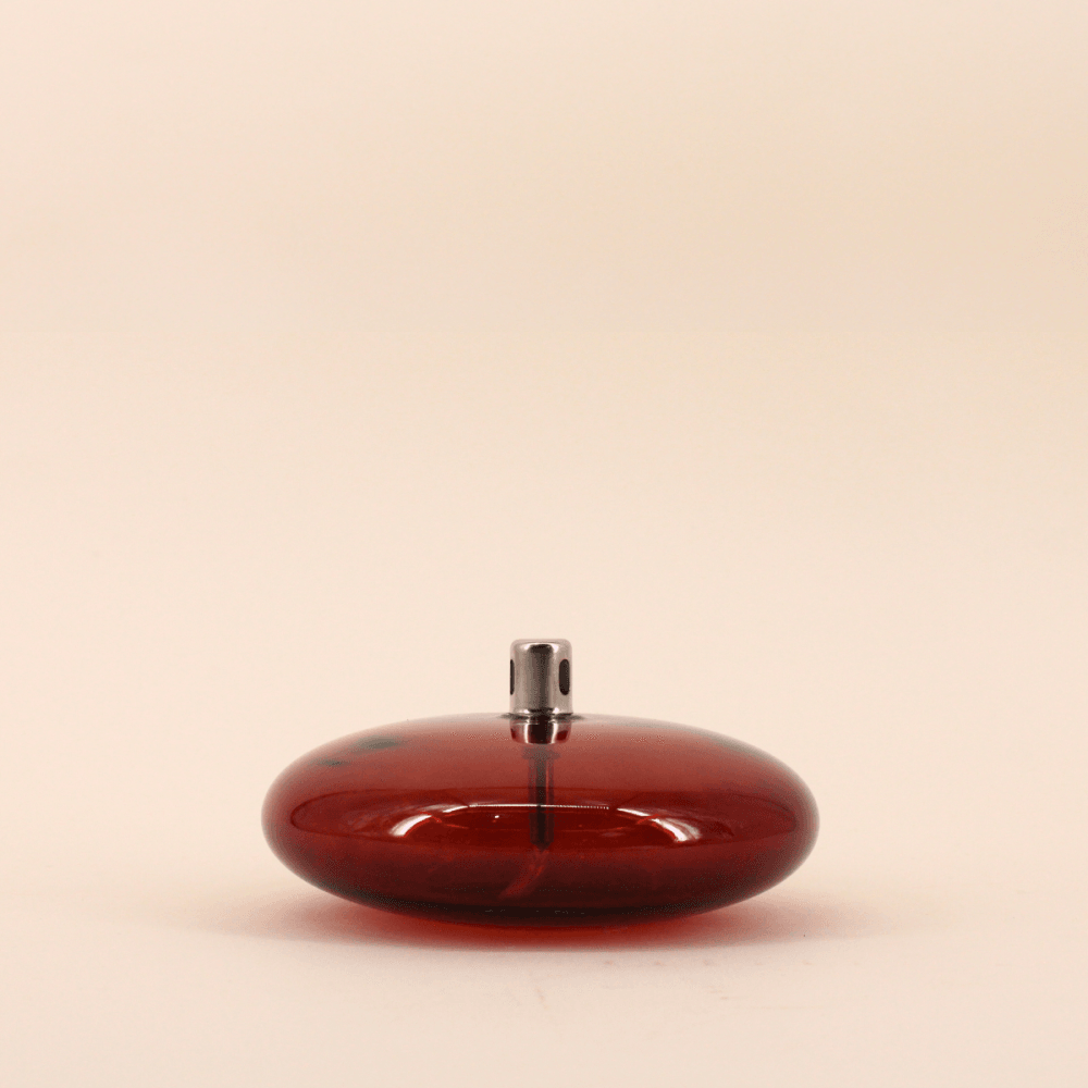 Lampe à huile ronde en verre soufflé bordeaux 18cm