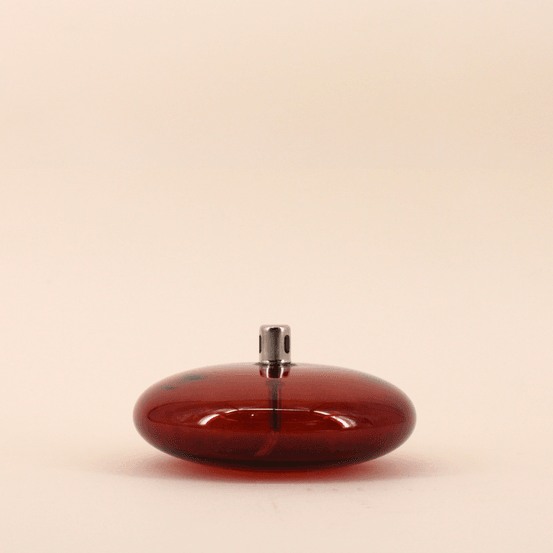 Lampe à huile ronde en verre soufflé bordeaux 18cm