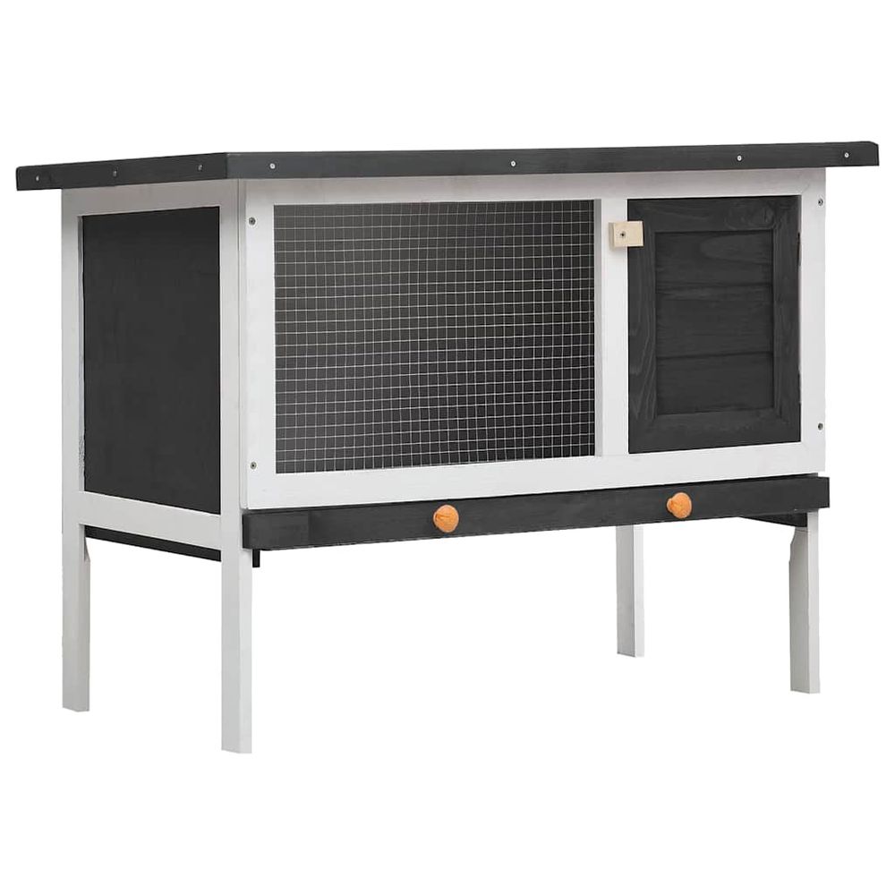 Clapier à lapin extérieur en bois 1 niveau pour jardin gris 90cm