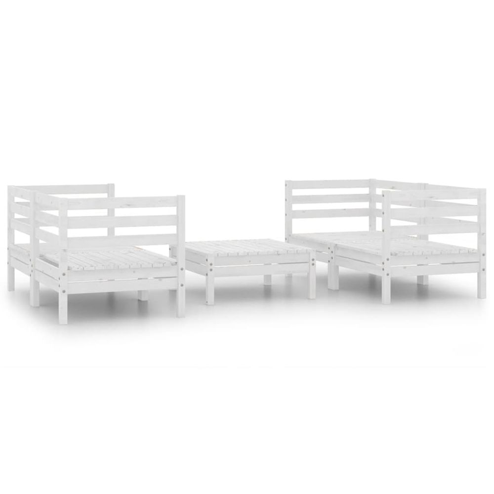 Salon de jardin 5 pcs blanc bois de pin massif