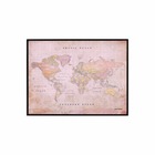 Carte du monde en liège - woody map aquarelle dusty rose / 60 x 45 cm / cadre noir