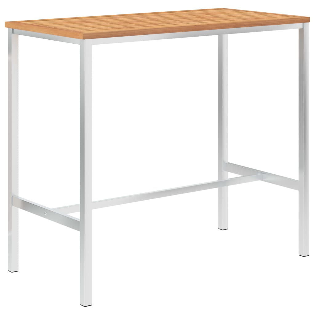 Table de bar 120x60x105 cm bois de teck solide et inox