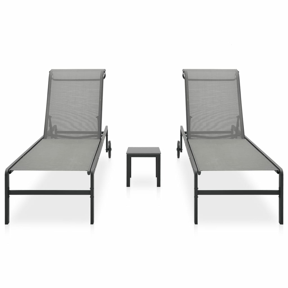 Chaises longues lot de 2 avec table textilène et acier
