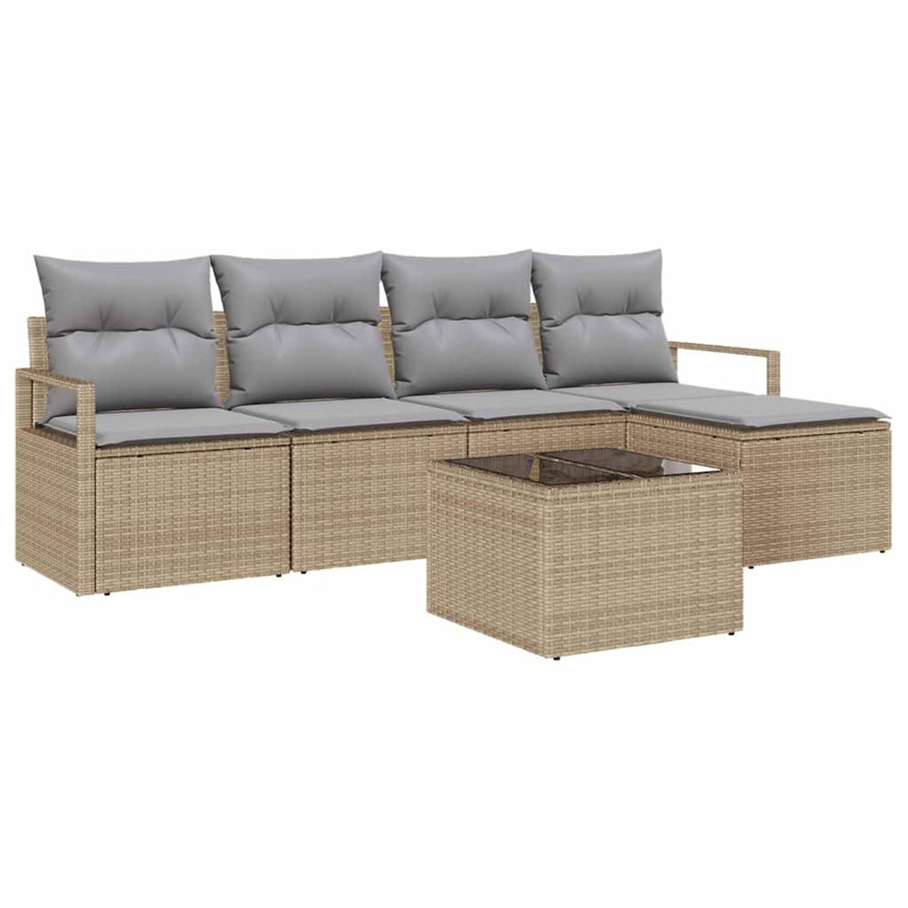 Ensemble de canapé de jardin 6 pcs beige poly rotin