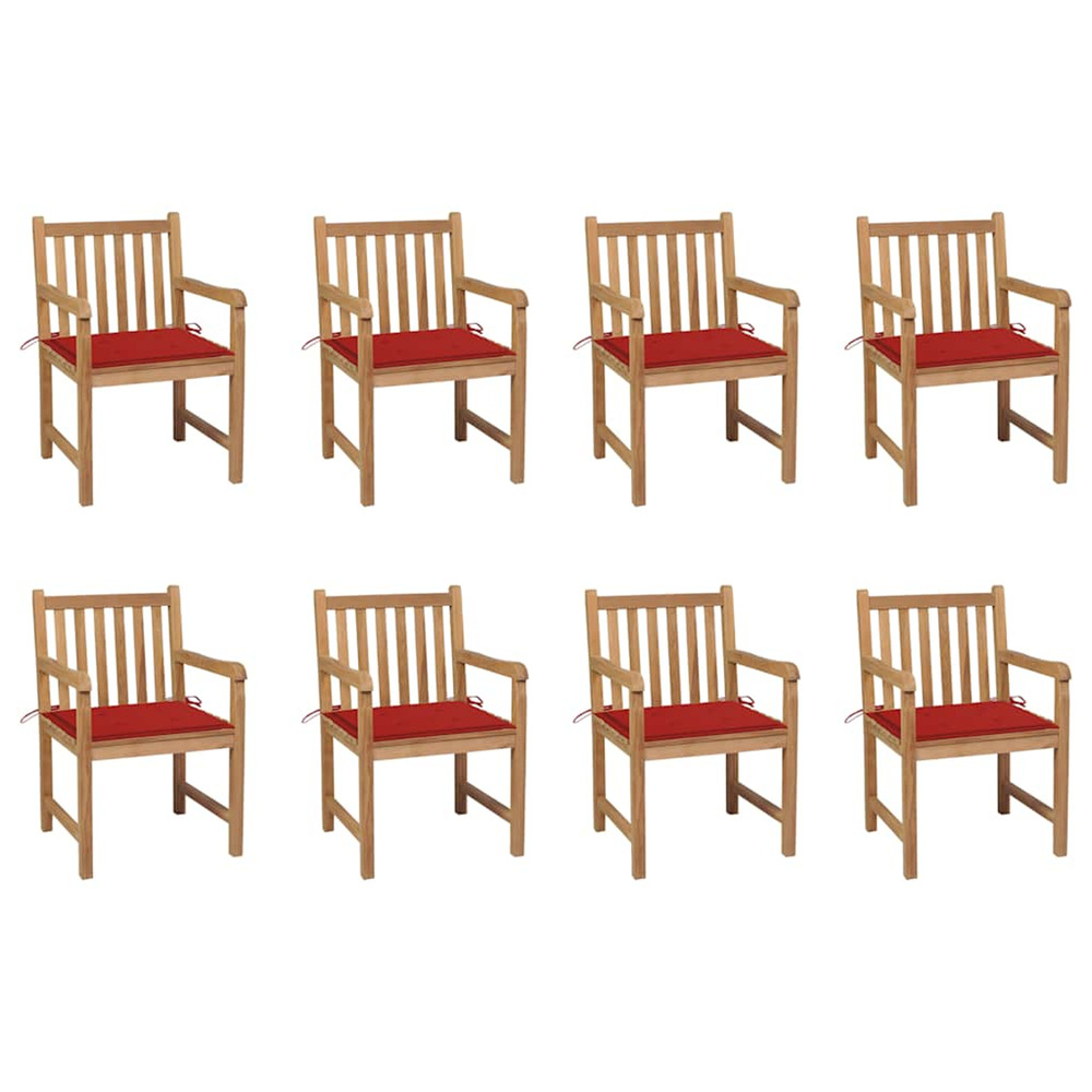 Chaises de jardin lot de 8 avec coussins rouge bois teck massif