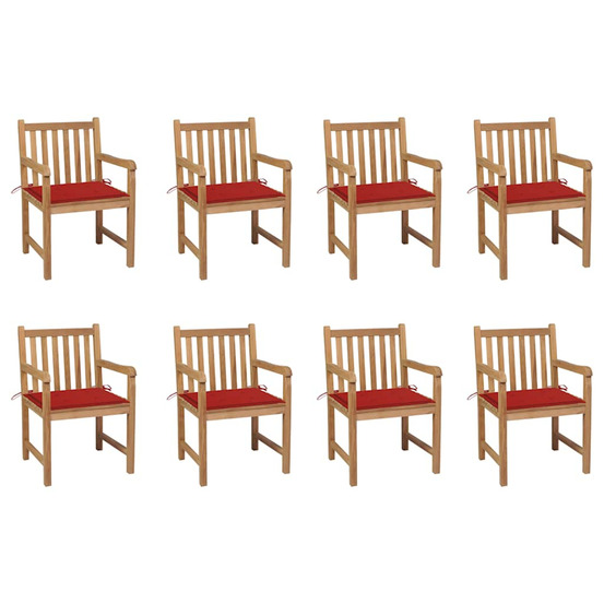 Chaises de jardin lot de 8 avec coussins rouge bois teck massif
