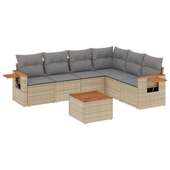 Salon de jardin avec coussins 7 pcs beige résine tressée
