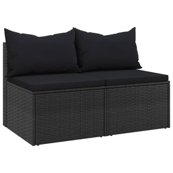 Canapés centraux de jardin et coussins 2pcs noir résine tressée