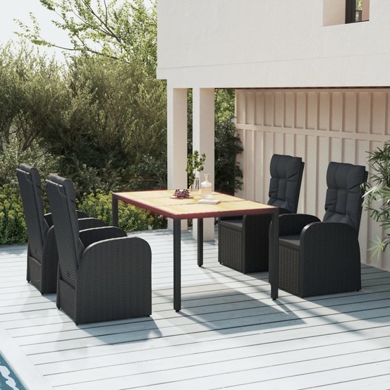 Ensemble à manger de jardin coussins 5pcs noir résine tressée