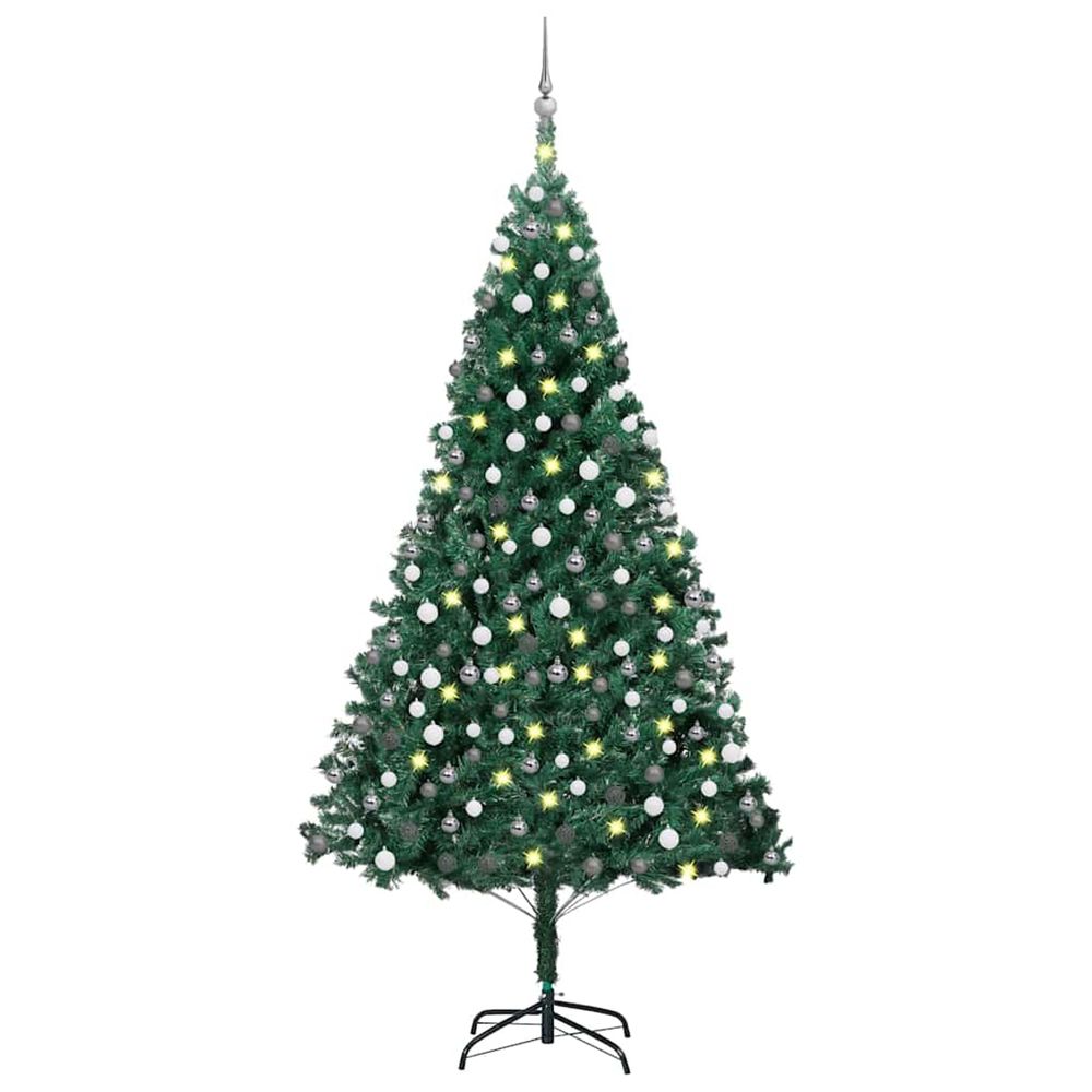 Arbre de noël artificiel pré-éclairé et boules vert 240 cm