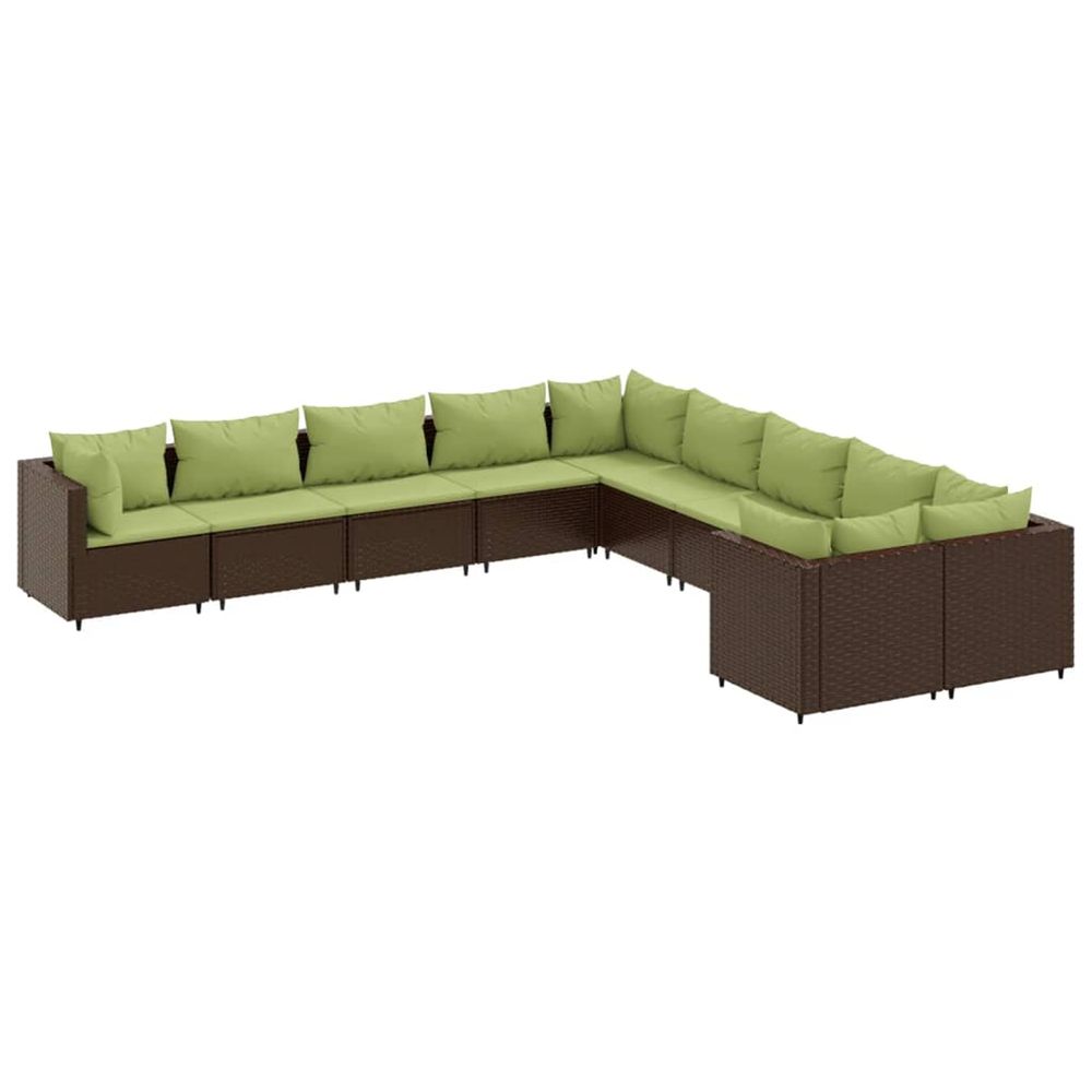 Salon de jardin 10 pcs avec coussins marron résine tressée